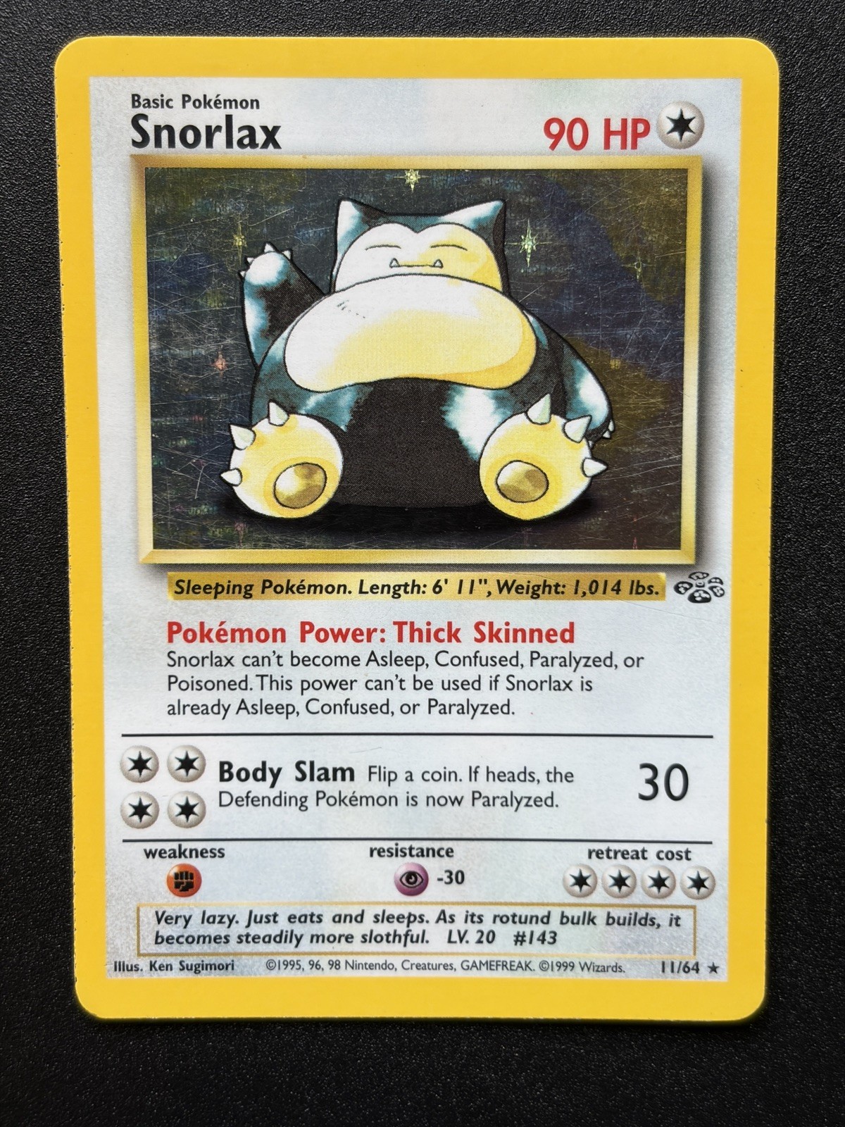 Snorlax 11/64 Holo Rare Vintage Pokemon Card 1999 Jungle Set Unlimited LP
