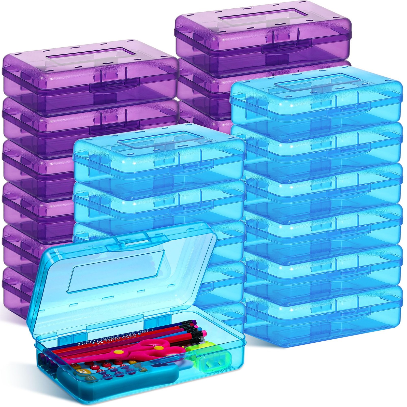 Fainne 24 Pack Clear Plastic Pencil Box, Blue, Purple Fainne 24 Pack Clear Plastic Pencil Box, Blue, Purple