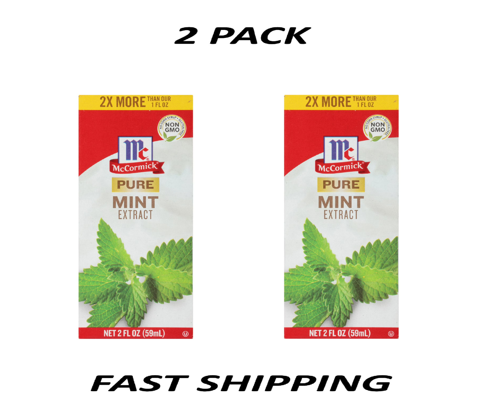 (2 PACK) McCormick Non-GMO Pure Mint Extract, 2.0 fl oz Box.