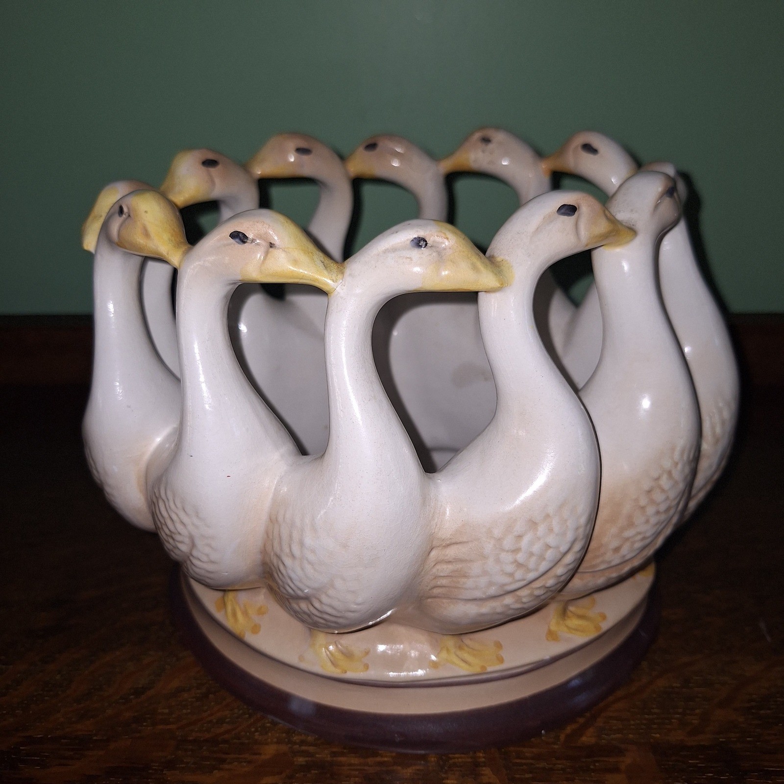 Vintage Ardalt Portugal 8016 Goose Gaggle Ceramic Planter Cachepot Centerpiece Vintage Ardalt Portugal 8016 Goose Gaggle Ceramic Planter Cachepot Centerpiece