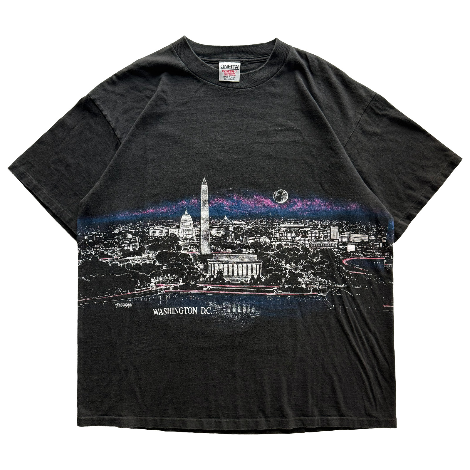 Vintage 1989 Washington DC Night Skyline USA America AOP Tee Size XL Oneita