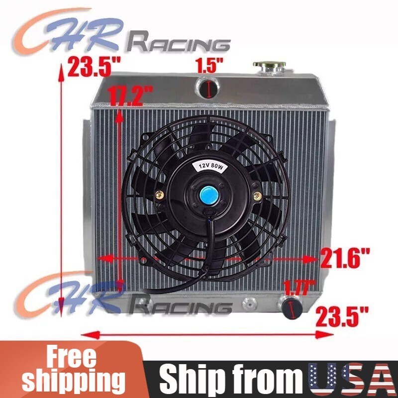 Aluminum radiator & fan for CHEVY BEL AIR V8 W/COOLER 1955 1956 1957 55 56 57