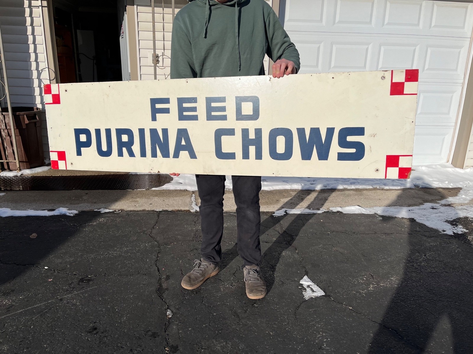 Vintage Feed Purina Chows Farm Store Advertising Sign Masonite