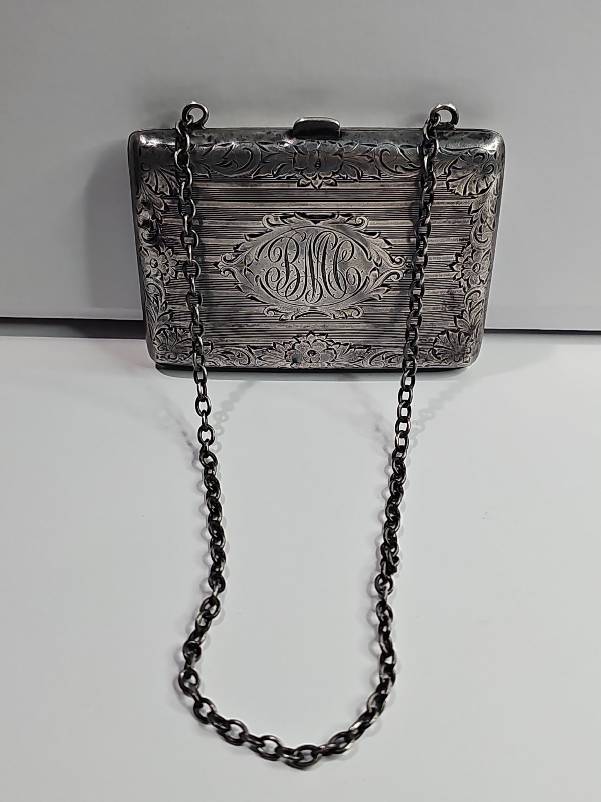 Antique Art Nouveau Sterling Silver Compact Purse Dance Coin Bag Card Case 85 gm
