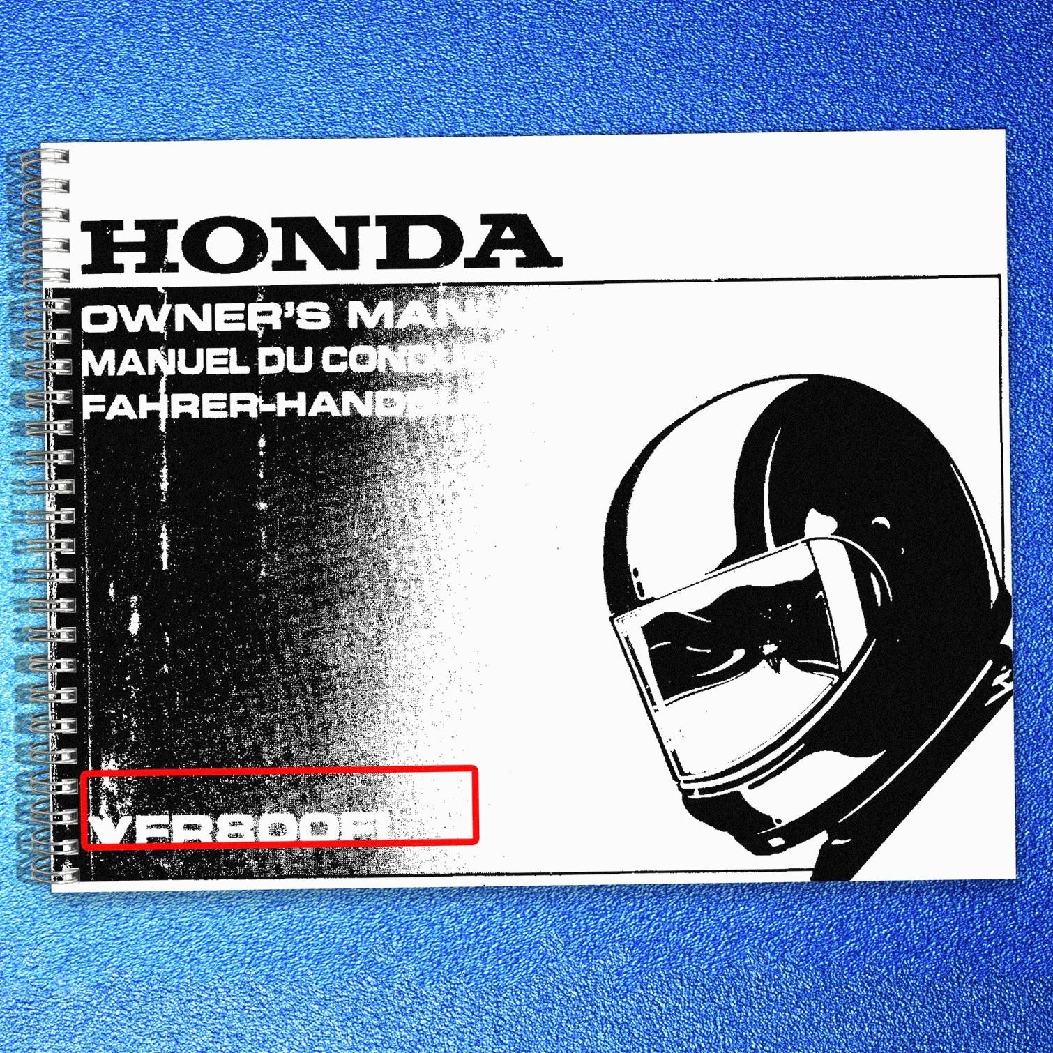 HONDA VFR800R Owners Manual 1998 - BIND - JACKET - XL FOLDOUT PAGES