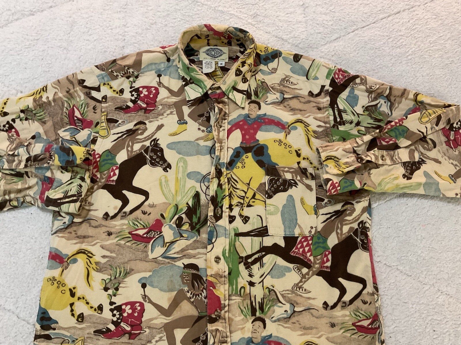 Vintage 90s Shadow Boxer NYC Abstract  Mens Button Up Flannel Shirt Made in USA