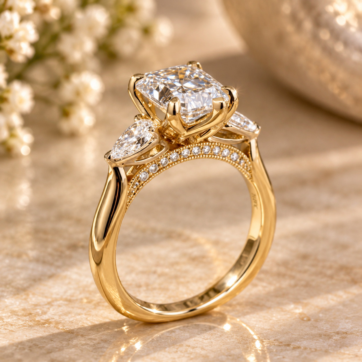 IGI 3.5 Ct Radiant-Cut Diamond Engagement Ring Lab-Grown 14k Yellow Gold