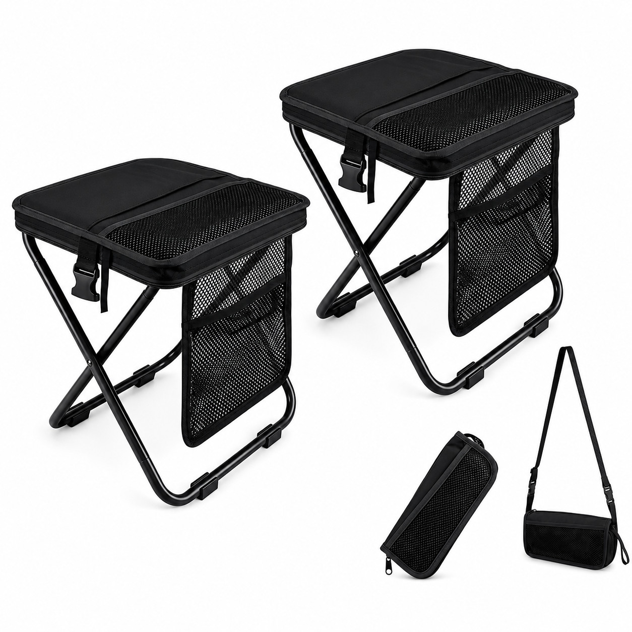 GMOX 2PCS Compact Collapsible Stool Pocket Chair for Fishing Hiking Camping GMOX 2PCS Compact Collapsible Stool Pocket Chair for Fishing Hiking Camping