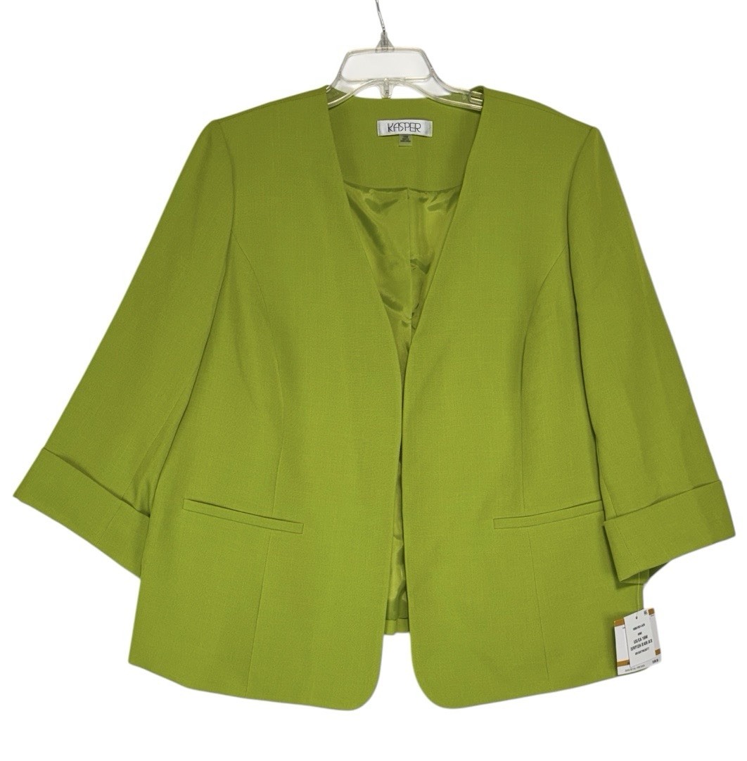NEW KASPER CAREER BLAZER SIZE 16 W JACkET WOMEN STRETCH KIWI GREEN MSRP $109 NEW KASPER CAREER BLAZER SIZE 16 W JACkET WOMEN STRETCH KIWI GREEN MSRP $109