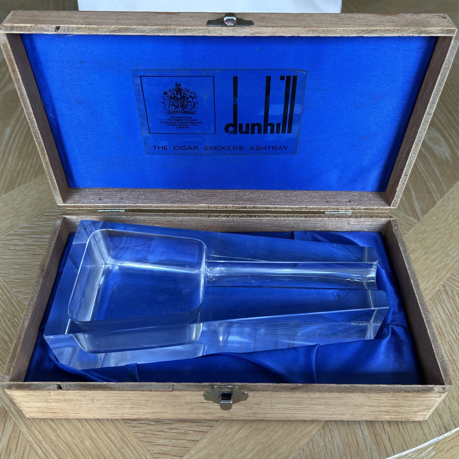 Alfred Dunhill Vintage Crystal Cigar Ashtray with Original Wood Box