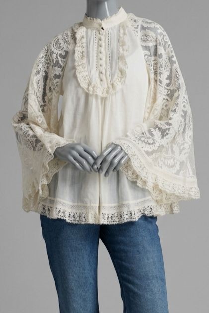 Zimmermann Women\'s Ivory Paisley Lace Ascension Tunic Blouse Top Size 2