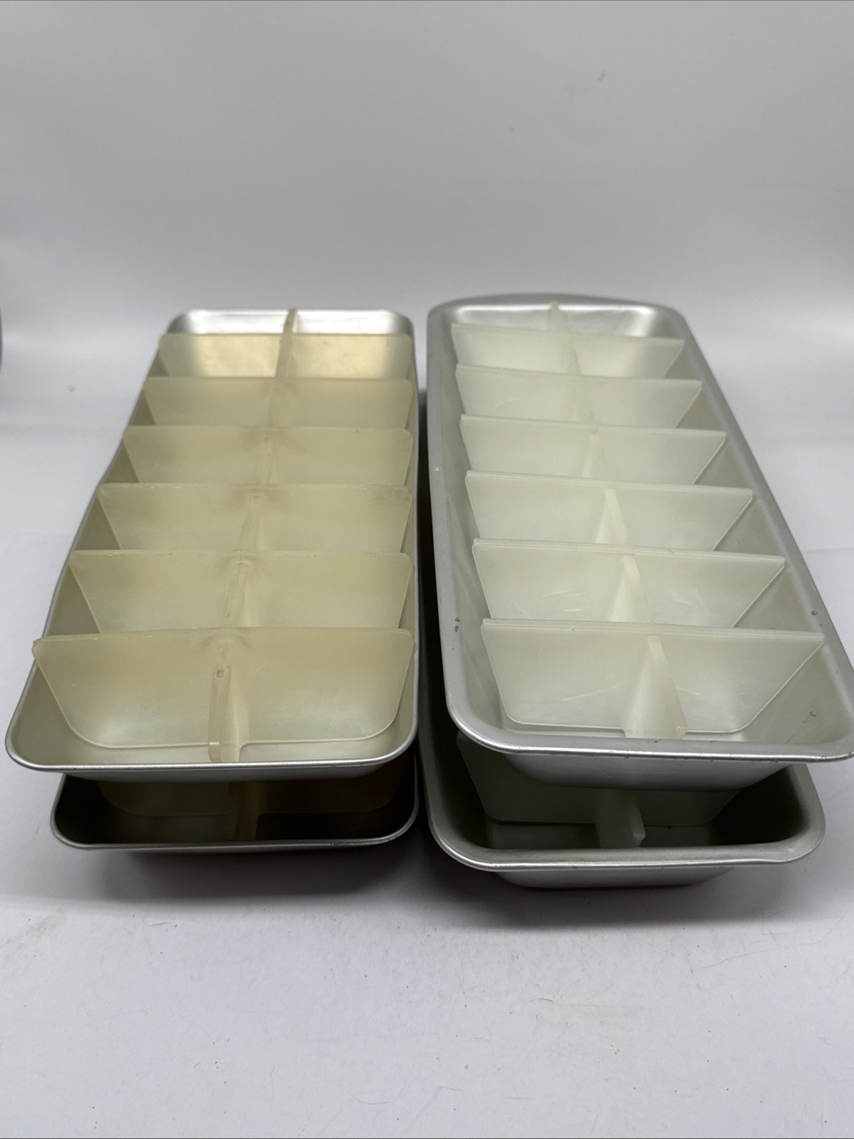 4 Vintage Aluminum Ice Cube Trays Set with Removable Plastic Inserts Retro MCM