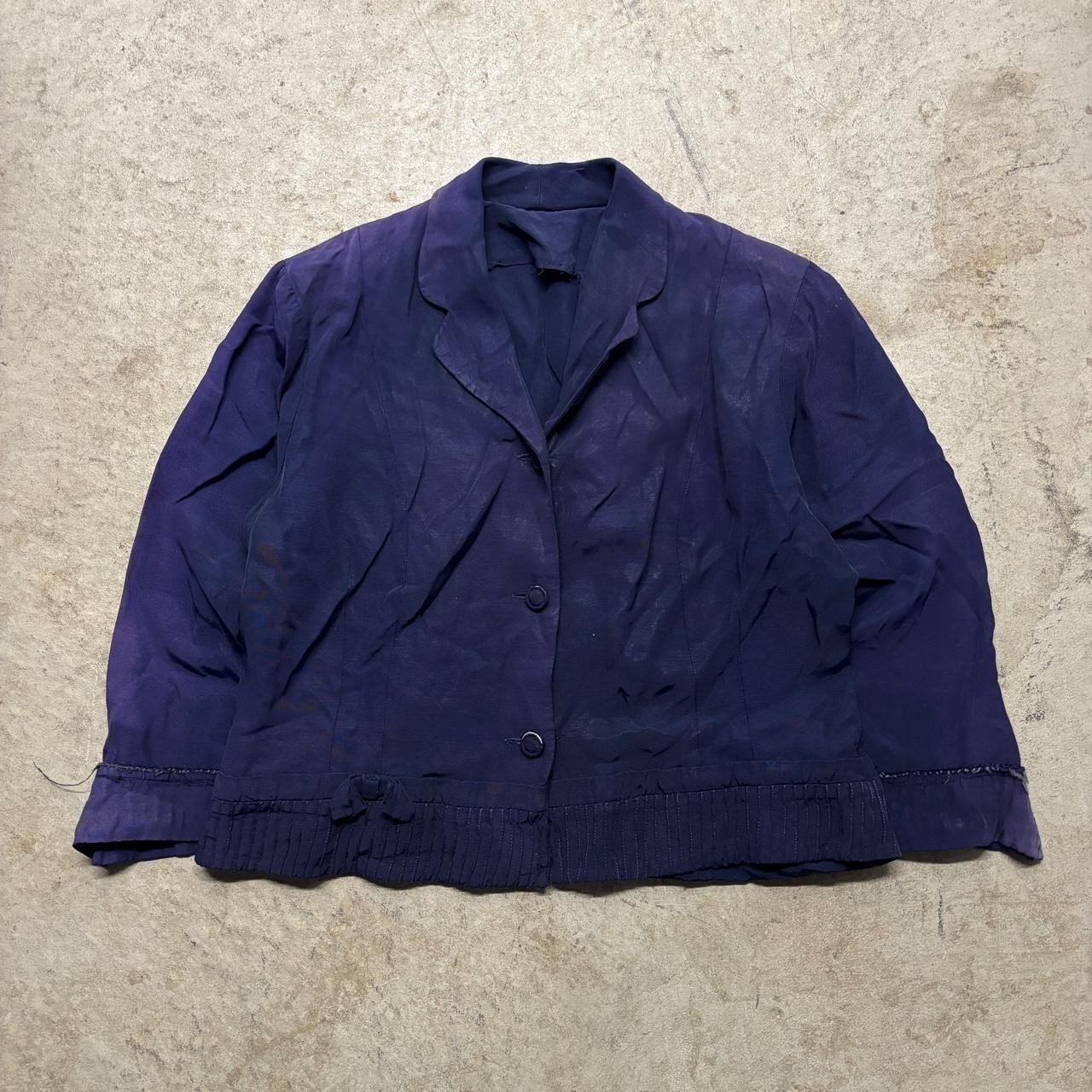 Vintage 1930s Faded Indigo Woven Silk Women\'s Button Up Jacket Small Antique