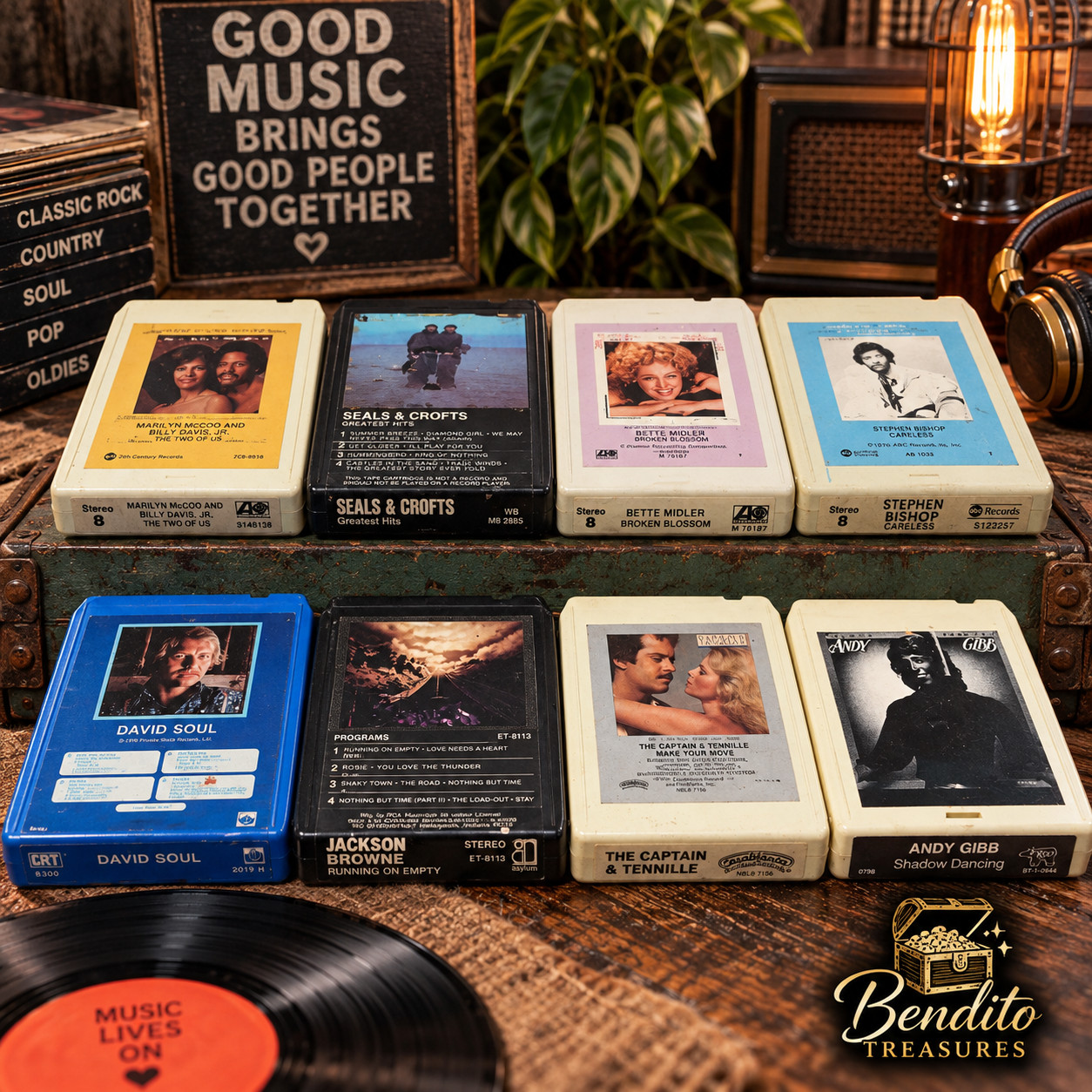 Vintage 8 Track Tape Lot 8 Jackson Browne Andy Gibb Bette Midler 1970s