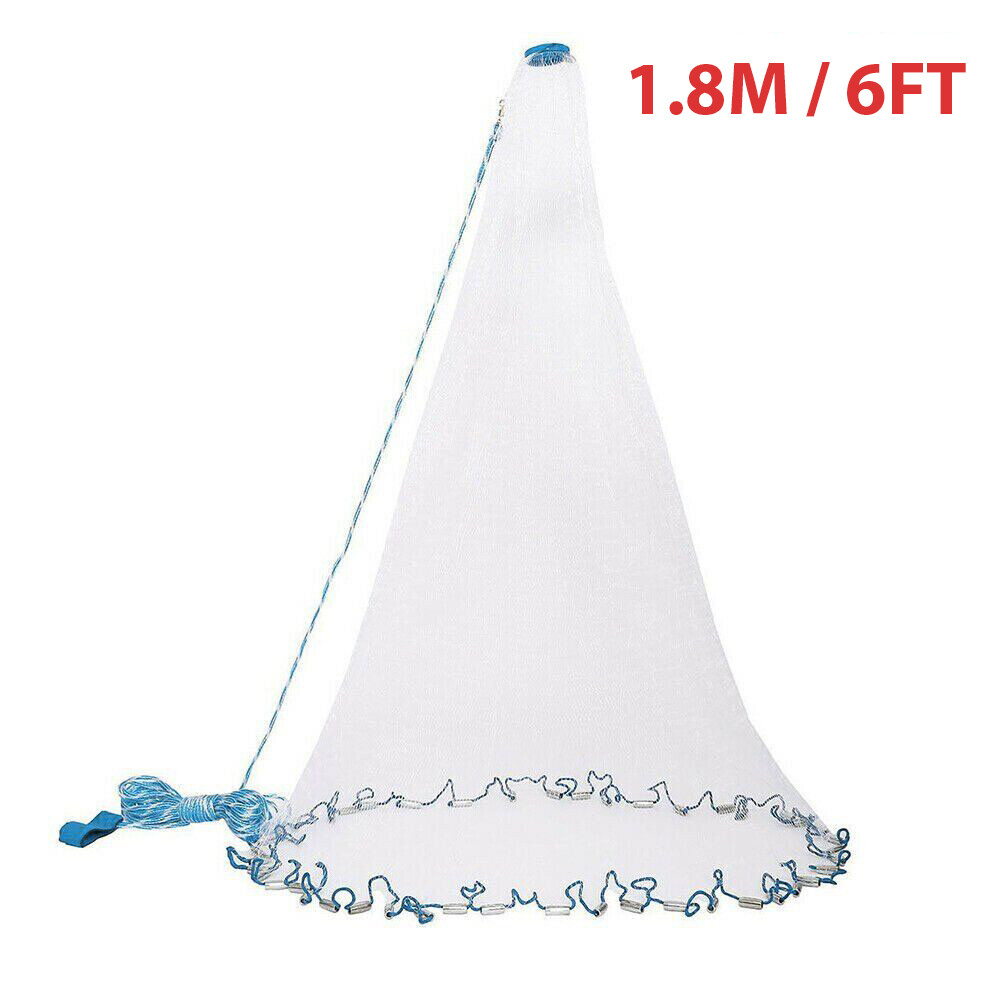6/8/10/12/16FT Fishing Cast Net Bait Easy Throw Hand Cast Strong Nylon Mesh USA 6/8/10/12/16FT Fishing Cast Net Bait Easy Throw Hand Cast Strong Nylon Mesh USA