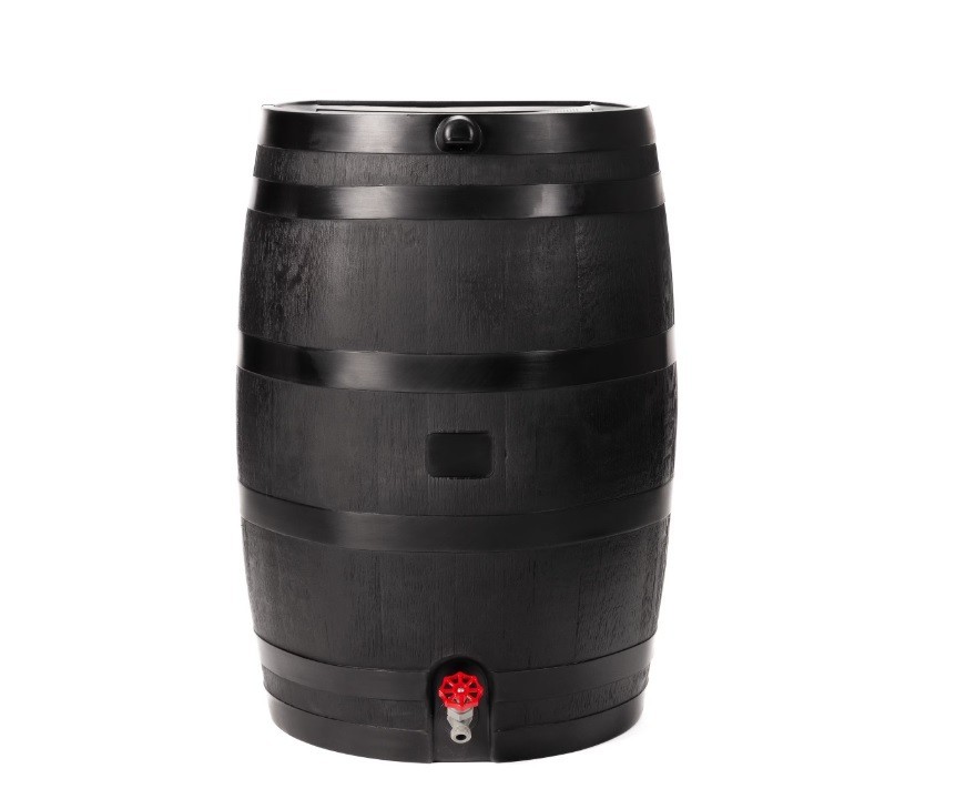 50 Gallon Flat Back Eco Rain Barrel Water Storage Tank Spigot Black Color