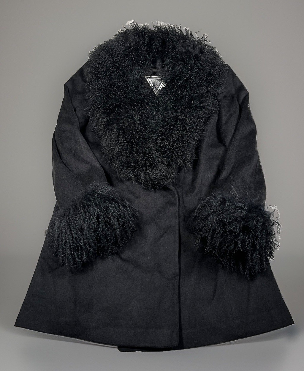 VTG Marvin Richards Penny Lane Women Black Coat Mongolian Lambs Wool Size 16 M
