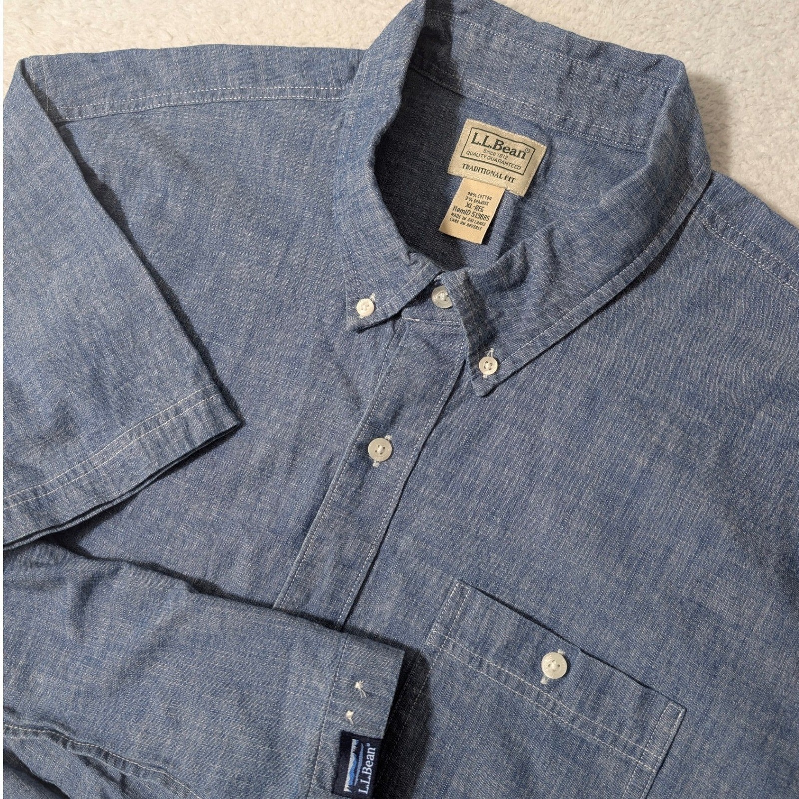 L.L. Bean Shirt Mens XL Blue Stretch Traditional Fit S/S Button Down 513685