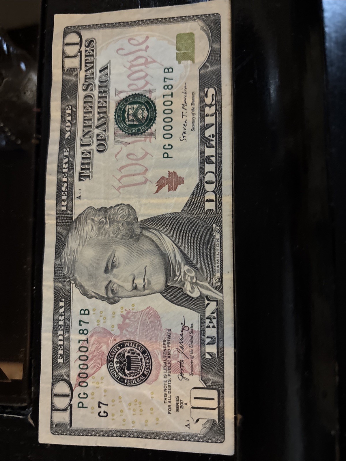 TEN DOLLAR BILL WITH VERY LOW SERIAL NUMBER VERY RARE TEN DOLLAR BILL WITH VERY LOW SERIAL NUMBER VERY RARE