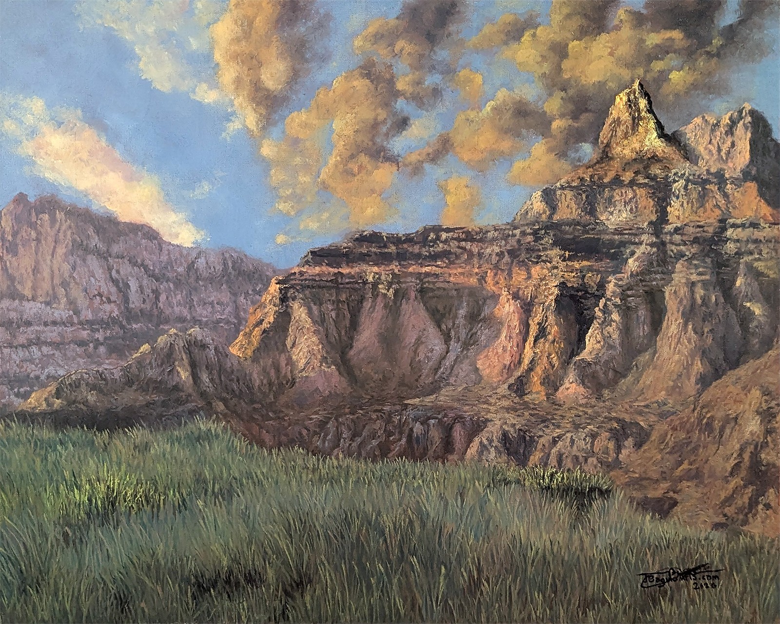 Original Oil - Badlands National Park - Landscape 16x20 Framed