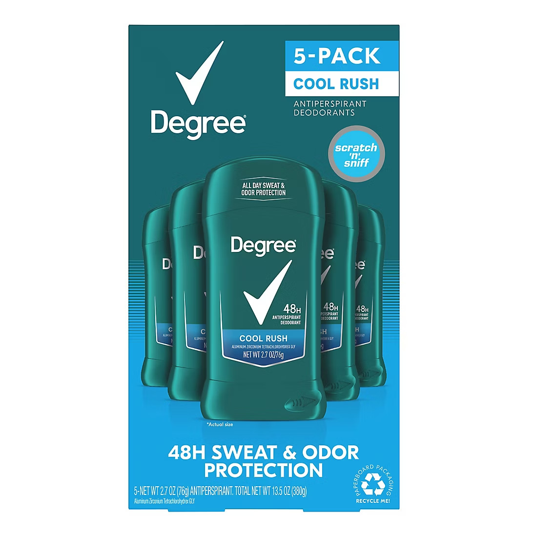 Degree Men\'s Cool Rush 48 Hour Deodorant, 5 pk.