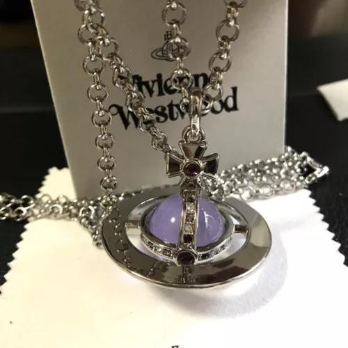 【In Box/Pouch】Vivienne Westwood Small Orb Necklace purple Silver Top 4.5cm