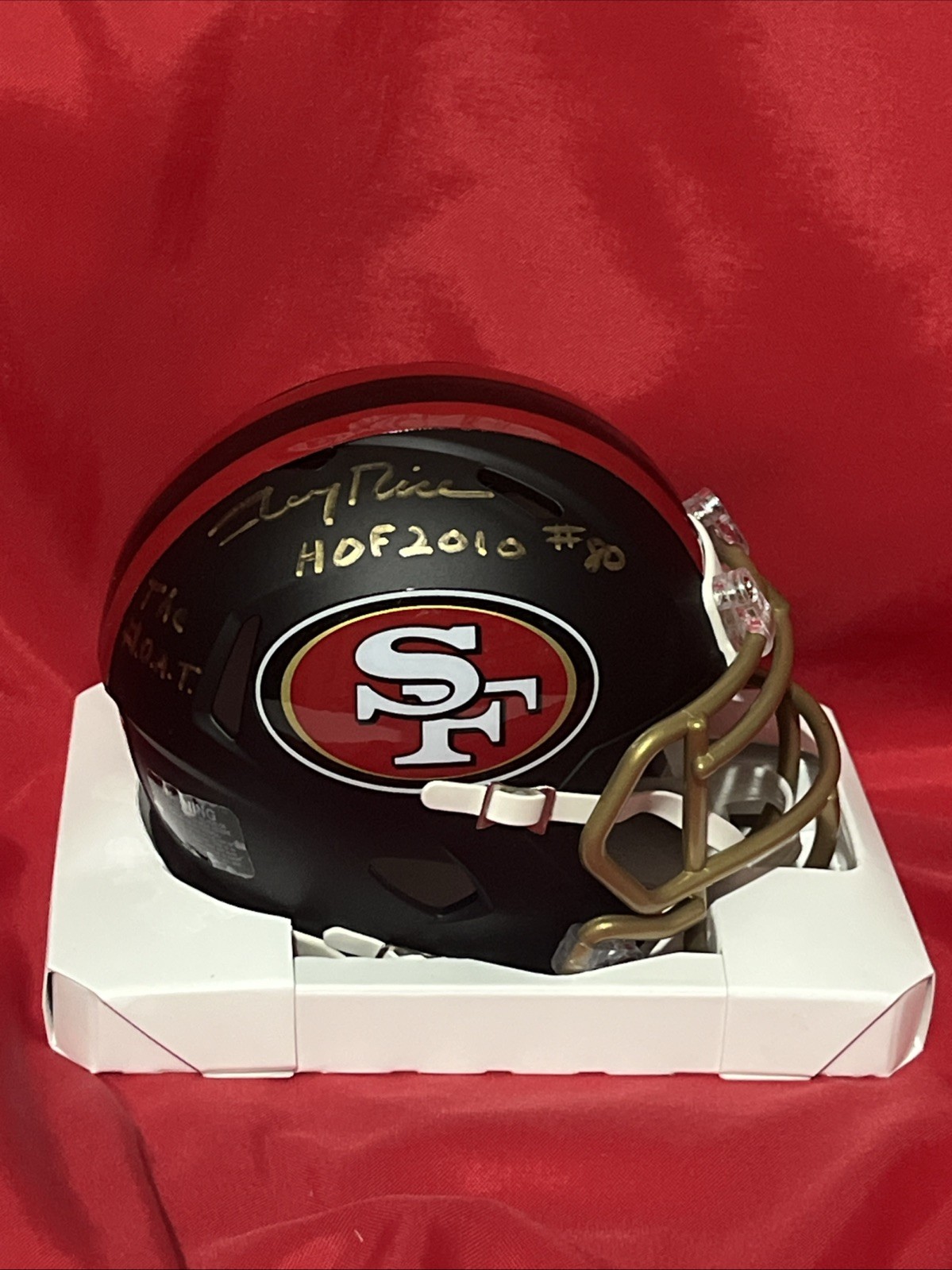 Jerry Rice San Francisco 49ers Signed, Inscribed Mini Helmet HOF 2010 (BAS COA) Jerry Rice San Francisco 49ers Signed, Inscribed Mini Helmet HOF 2010 (BAS COA)