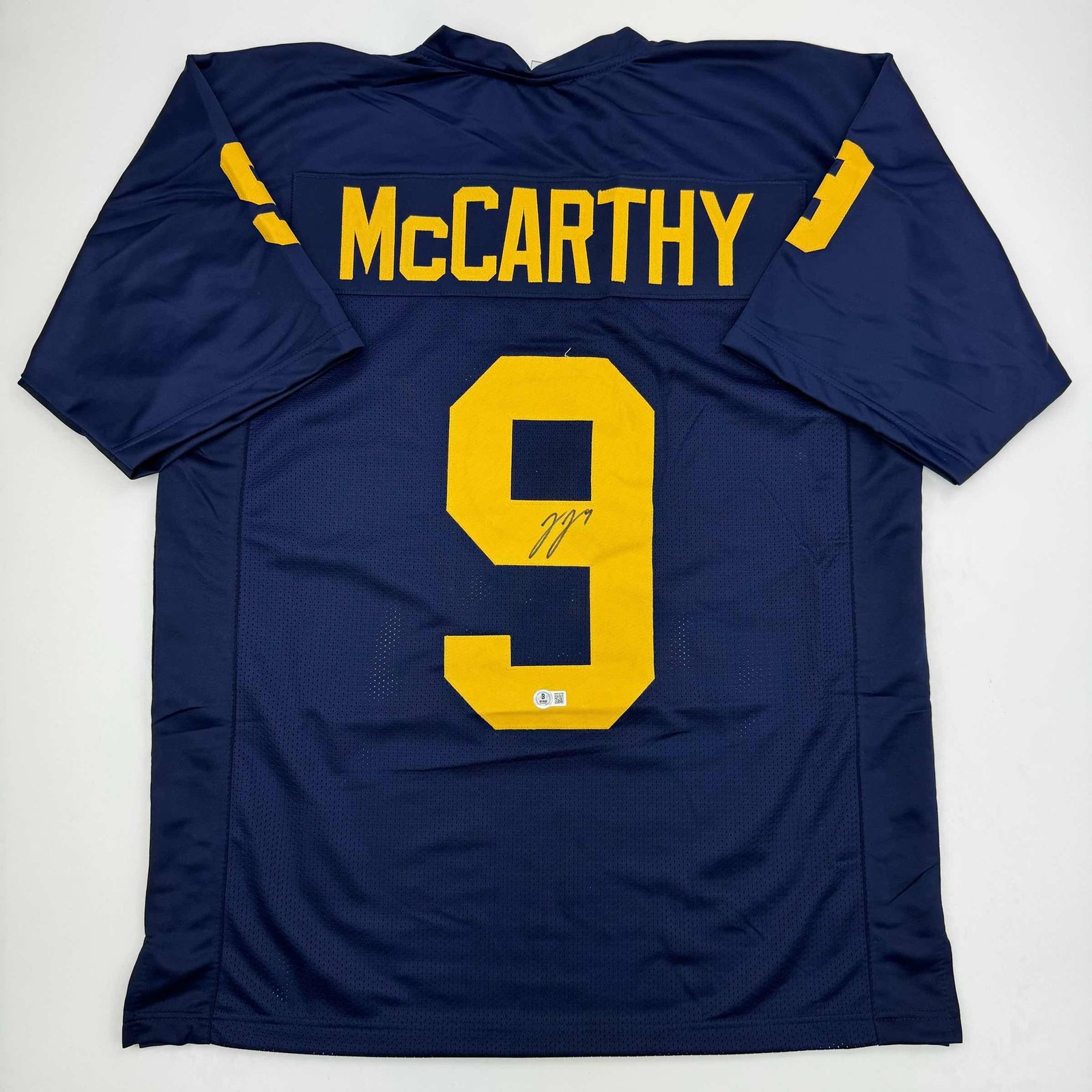 Autographed/Signed J.J. JJ McCarthy Michigan Blue Jersey Beckett BAS COA Autographed/Signed J.J. JJ McCarthy Michigan Blue Jersey Beckett BAS COA