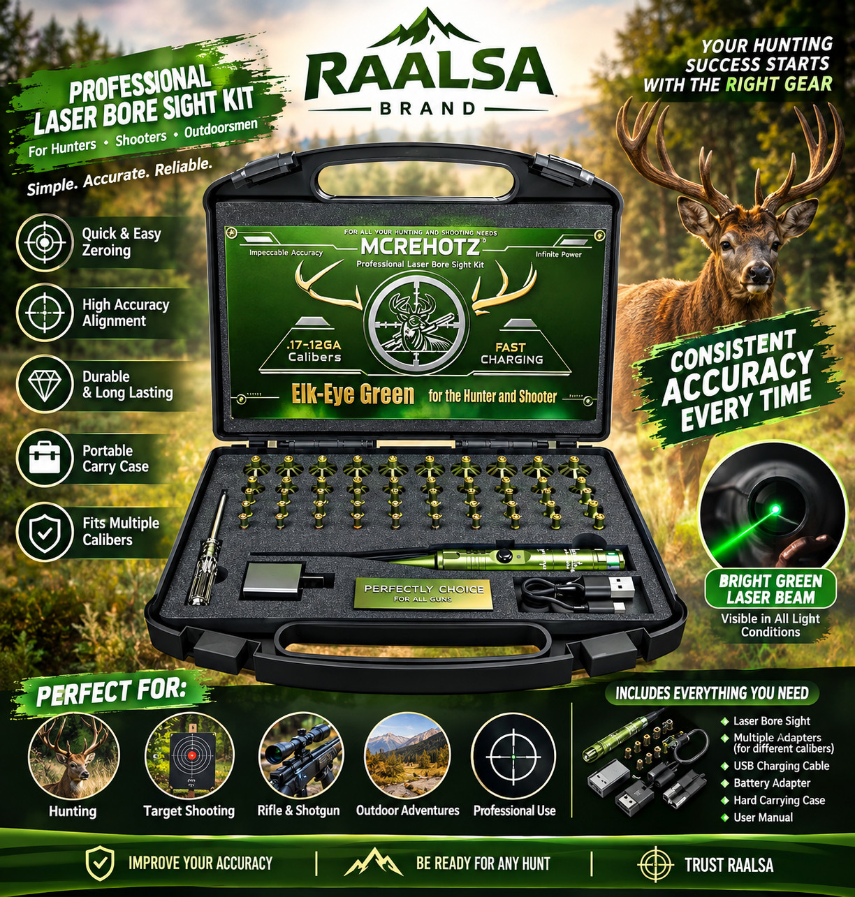 Super-Rechargeable Bore Sight Laser Kit | Reliable | Fast Zeroing