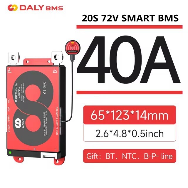 DALY Smart BMS 20S 72V Li-ion 40A/60A/100A BT BMS Common Port with Balance NCT