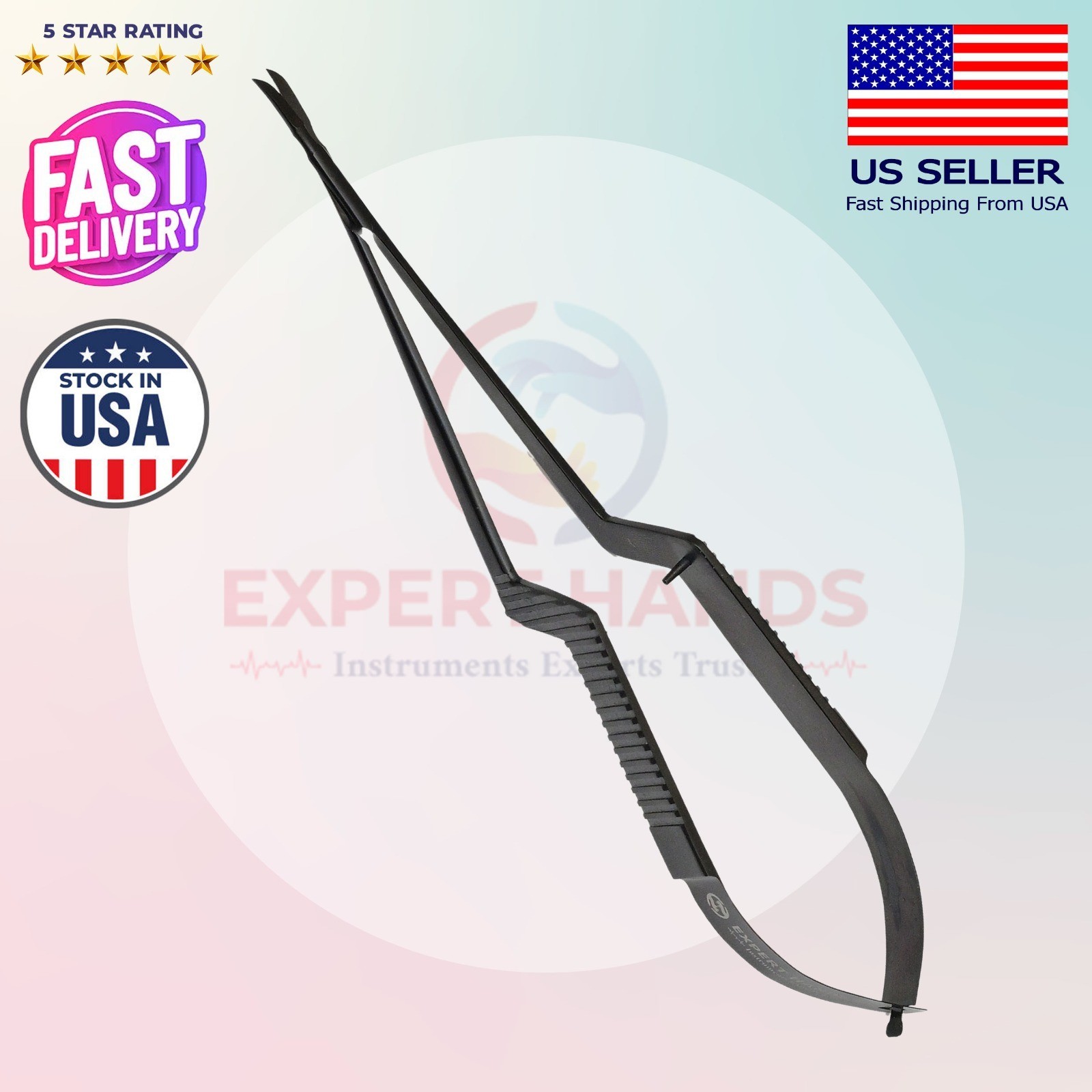 Kamiyama Style Micro Scissors 18cm For Neurosurgery Bayonet Handle Black