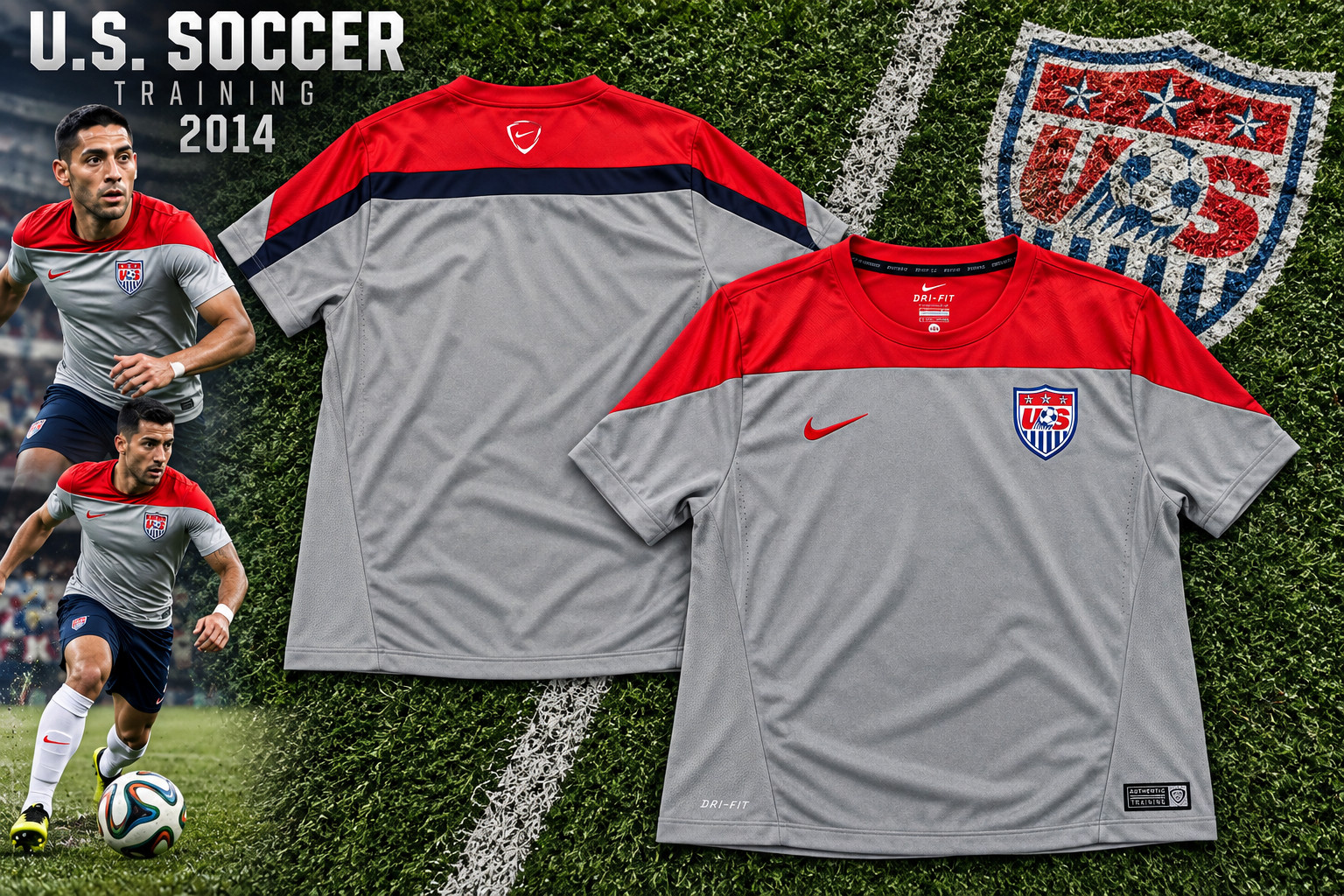 Nike USA Soccer 2014 Training Shirt Men\'s 2XL Gray Red Dri-FIT 578797-060