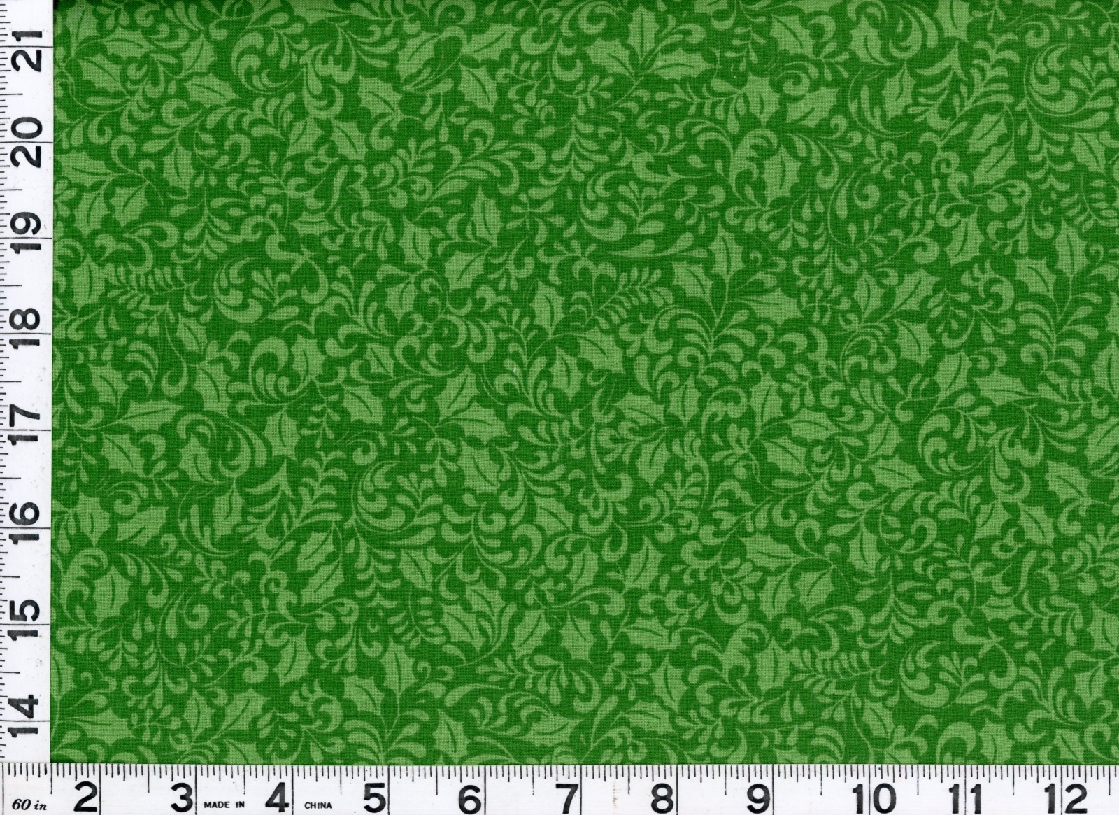 Green Holly Leaves Curls on Green Christmas Quilting Sewing Fabric by Yard #3241