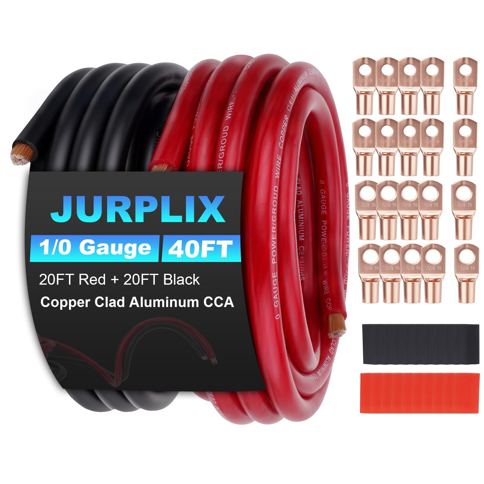 40FT 1/0 Gauge Wire 1/0 AWG Battery Cable Copper Aluminum For Car Audio Speaker