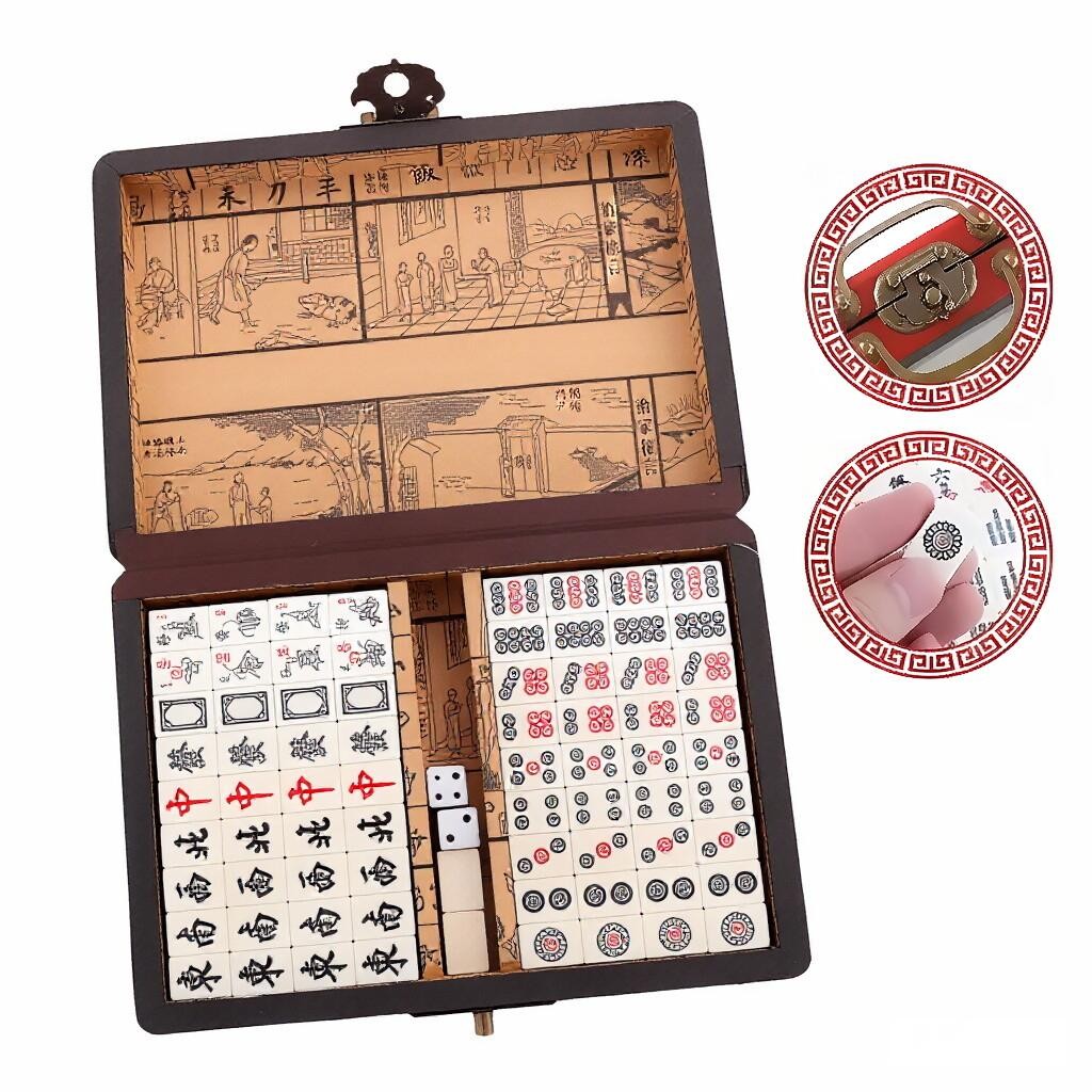 Vintage Chinese Mahjong Set Traditional 144 Tiles Mah-Jong Game Set Case Box USA