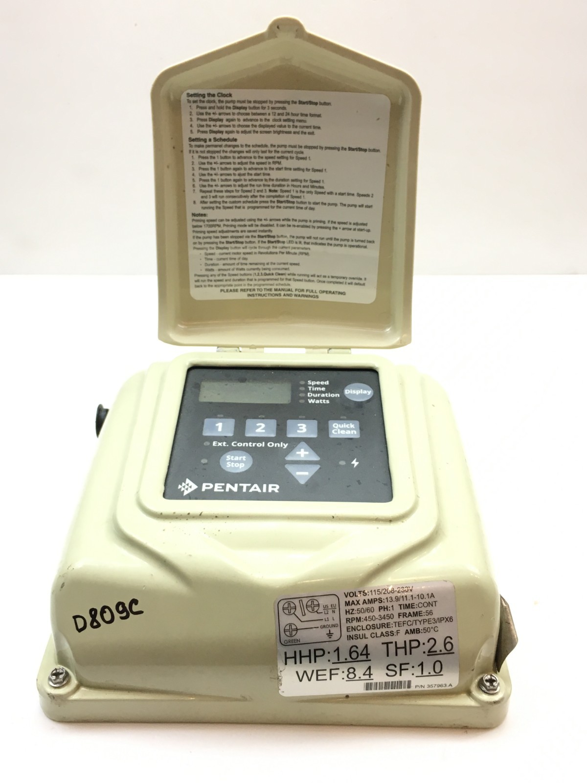 Pentair SuperFlo 357963.A VST Control Panel ONLY HHP:1.64 THP:2.6 used #D809C