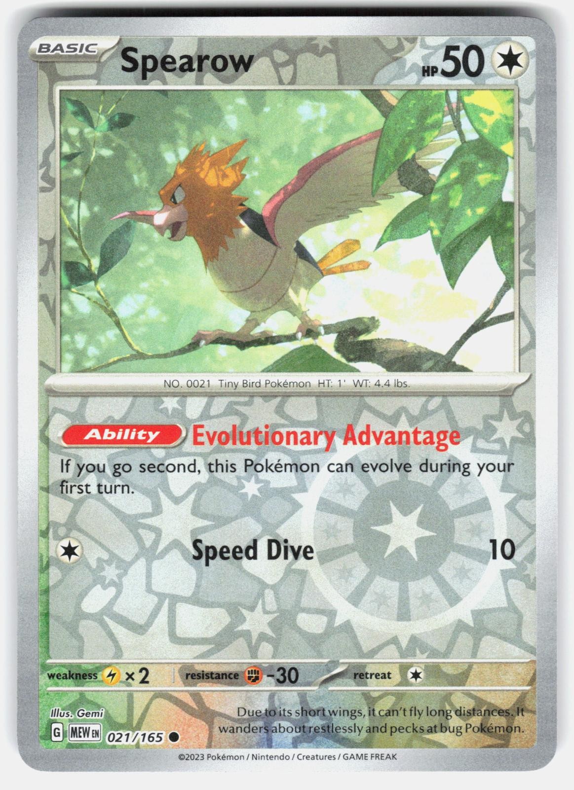 SPEAROW 021/165 COMMON 151 POKEMON REVERSE HOLO NM/M SPEAROW 021/165 COMMON 151 POKEMON REVERSE HOLO NM/M
