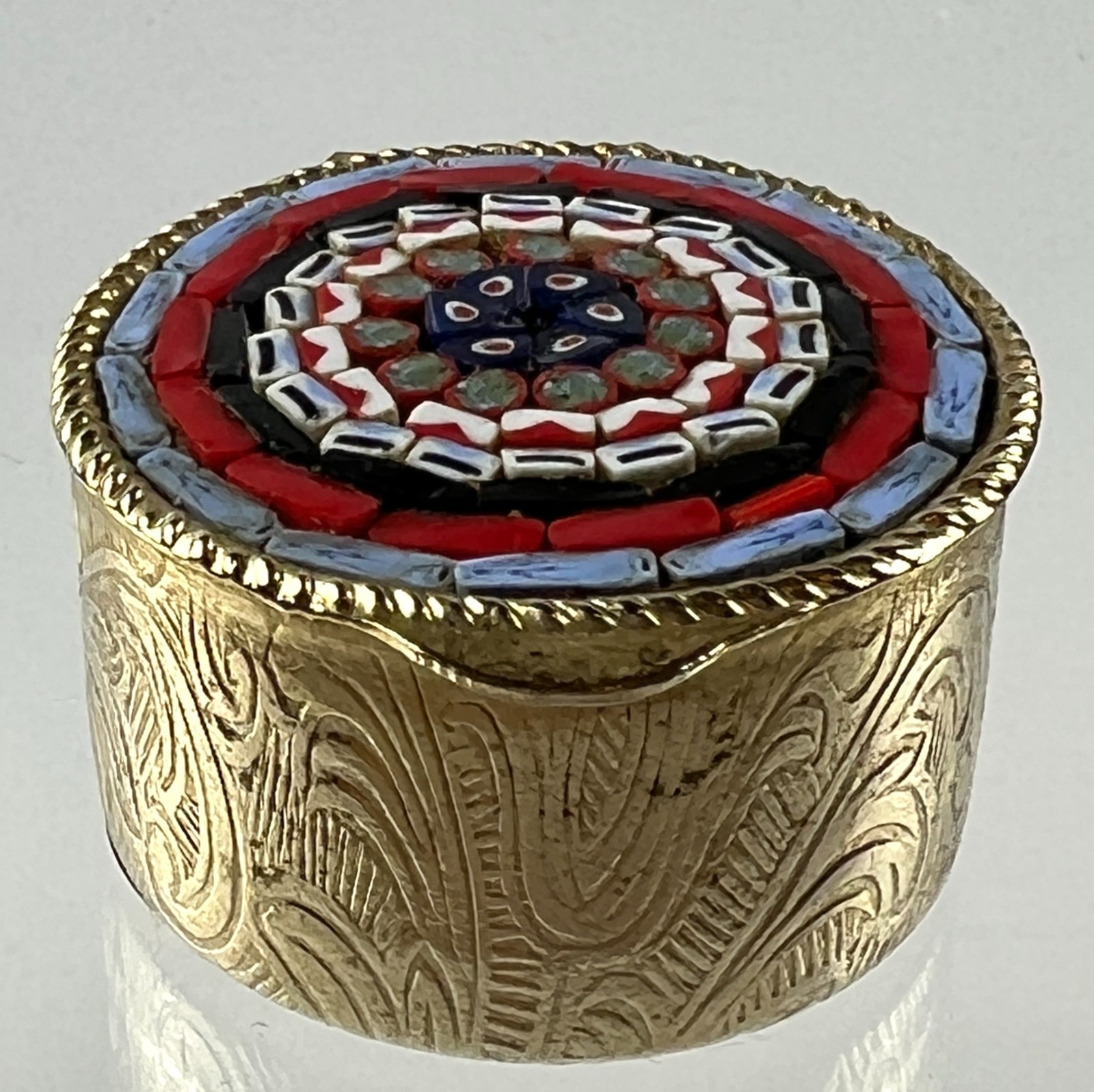 Vintage Italian Micro mosaic gold pill box Murano glass sticker miniature Italy