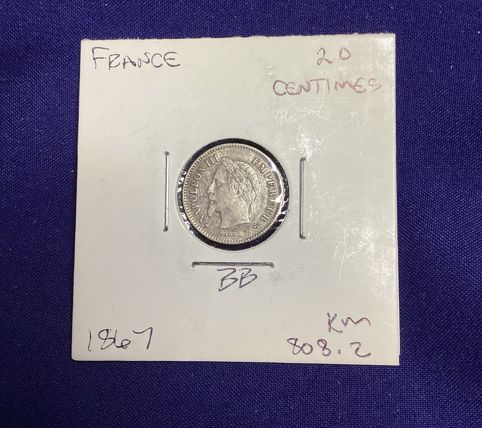 1867 BB France 20 Centimes Nice Grade Silver Coin 1867 BB France 20 Centimes Nice Grade Silver Coin