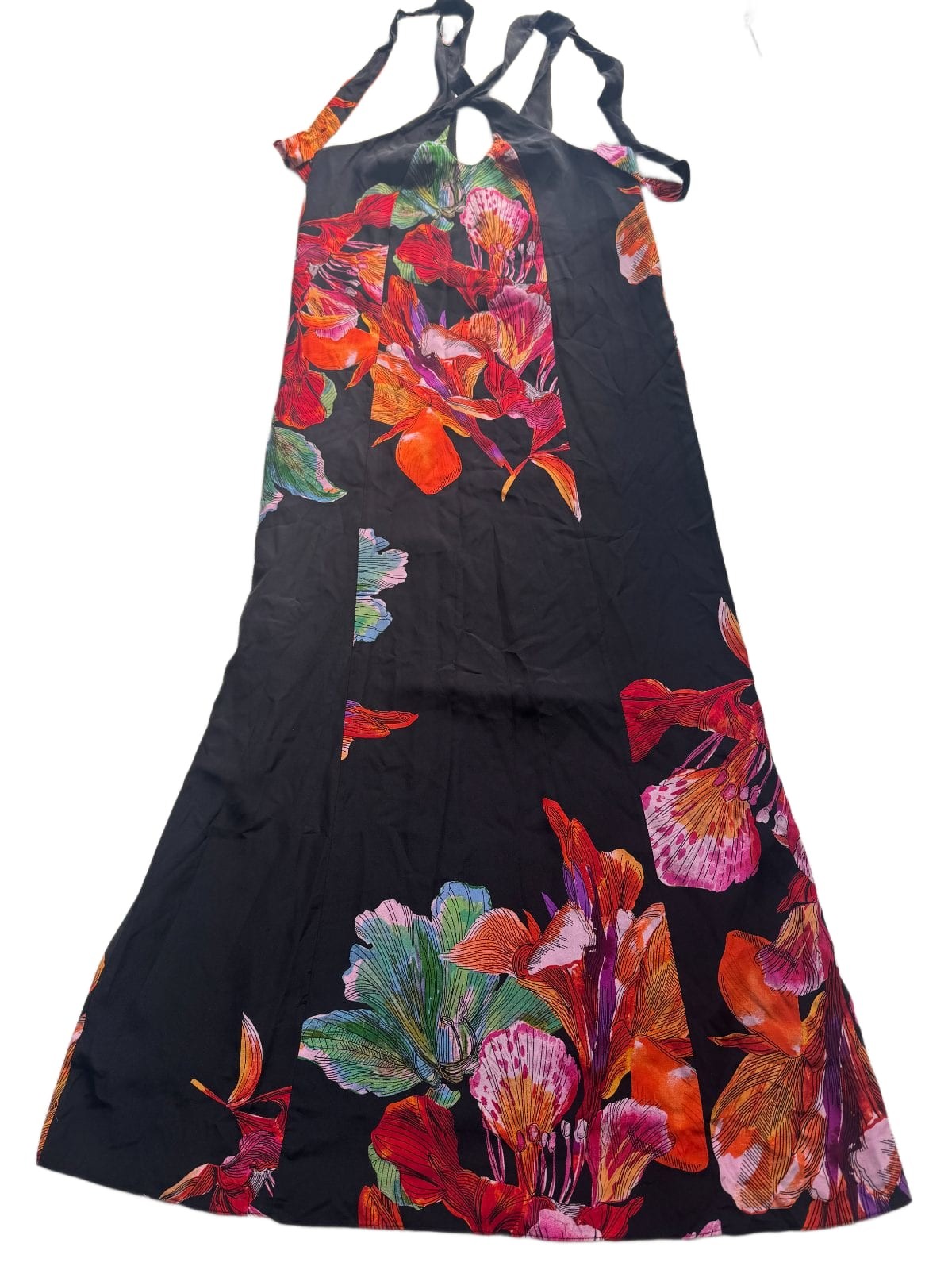 Anthropologie 100% Silk Maxi Dress XS Black Floral Halter Lined Long Gown NWT Anthropologie 100% Silk Maxi Dress XS Black Floral Halter Lined Long Gown NWT