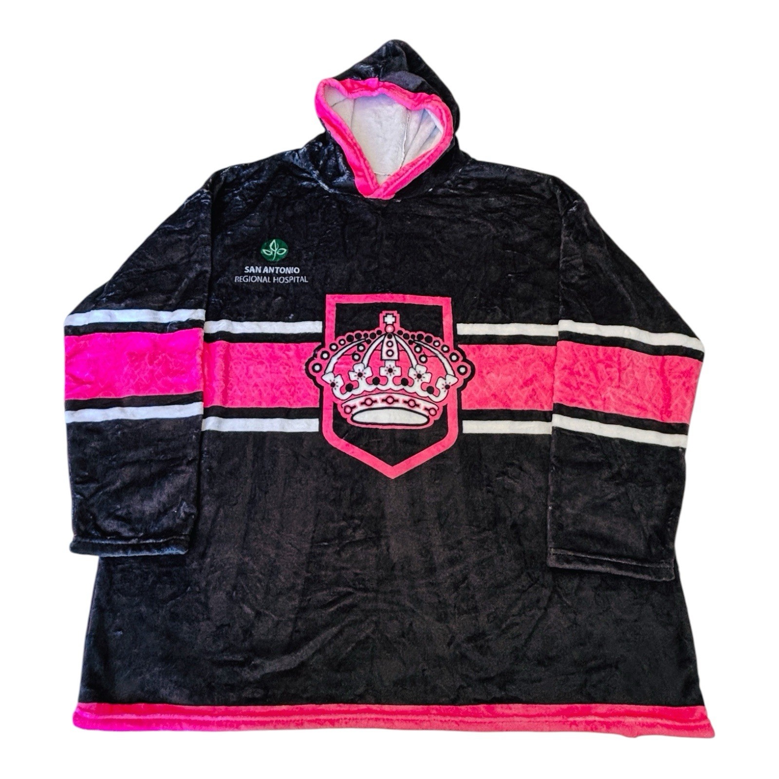 Ontario Reign Hooded Blanket Poncho Hockey SGA Pink Black Sherpa Plush OSFM HTF Ontario Reign Hooded Blanket Poncho Hockey SGA Pink Black Sherpa Plush OSFM HTF