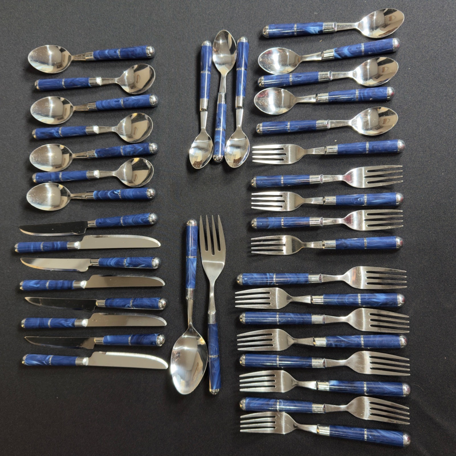 Vintage MCM Blue Marble Stainless Steel Flatware Set 38 Pieces Taiwan Silverware Vintage MCM Blue Marble Stainless Steel Flatware Set 38 Pieces Taiwan Silverware