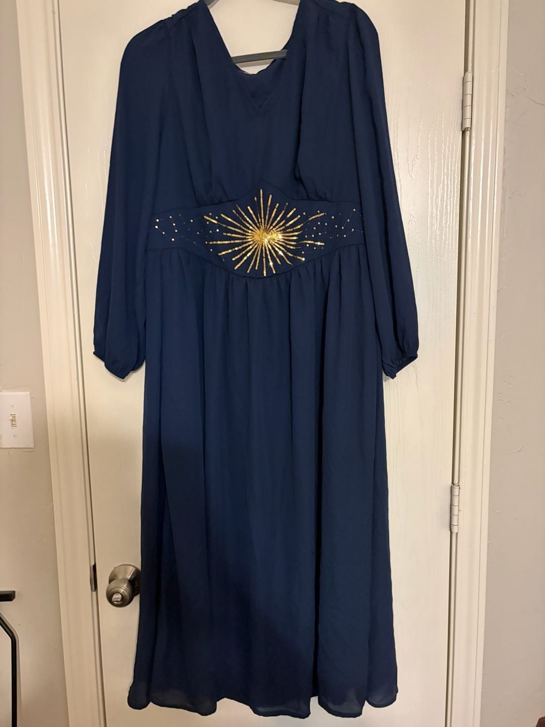 BloomChic Navy Blue Sequin Sunburst Waist Maxi Dress Size 14-16