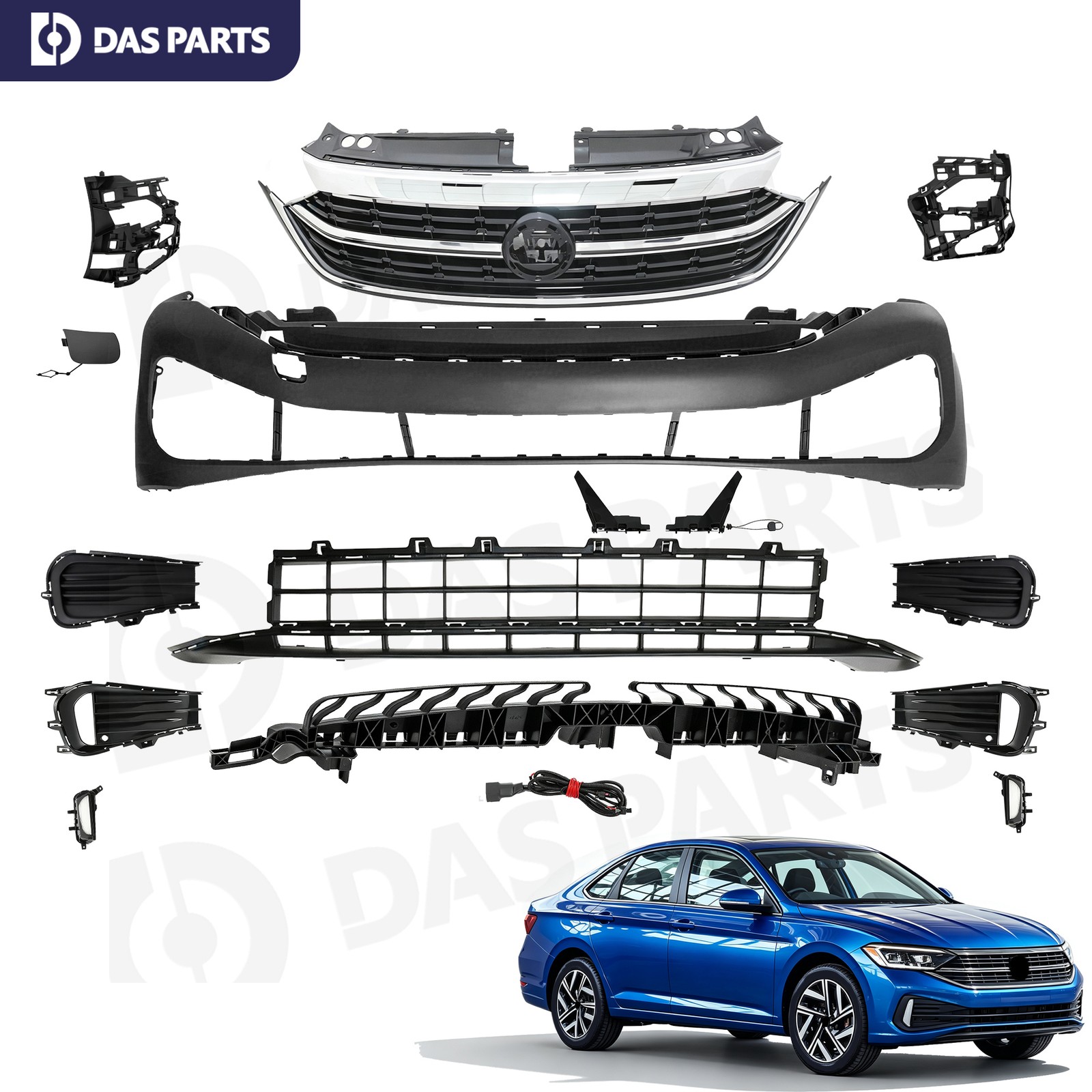 Front Bumper Assembly Grille For 2022-2024 Volkswagen Jetta W/LED Fog Lights Kit
