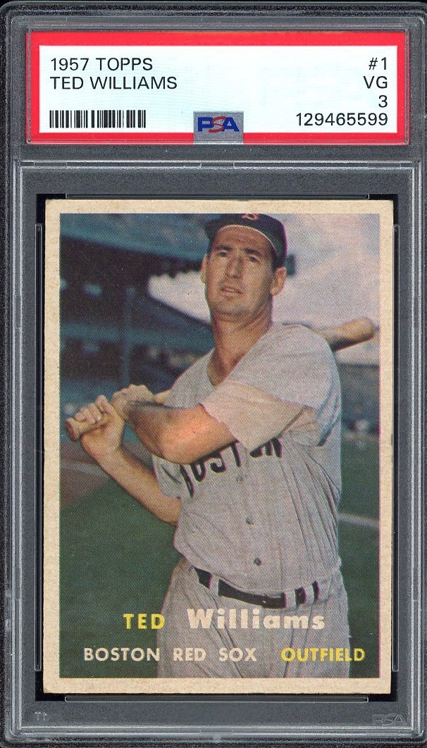 1957 Topps 1 Ted Williams HOF.   PSA 3 VG & well-centered.  (TX5599).
