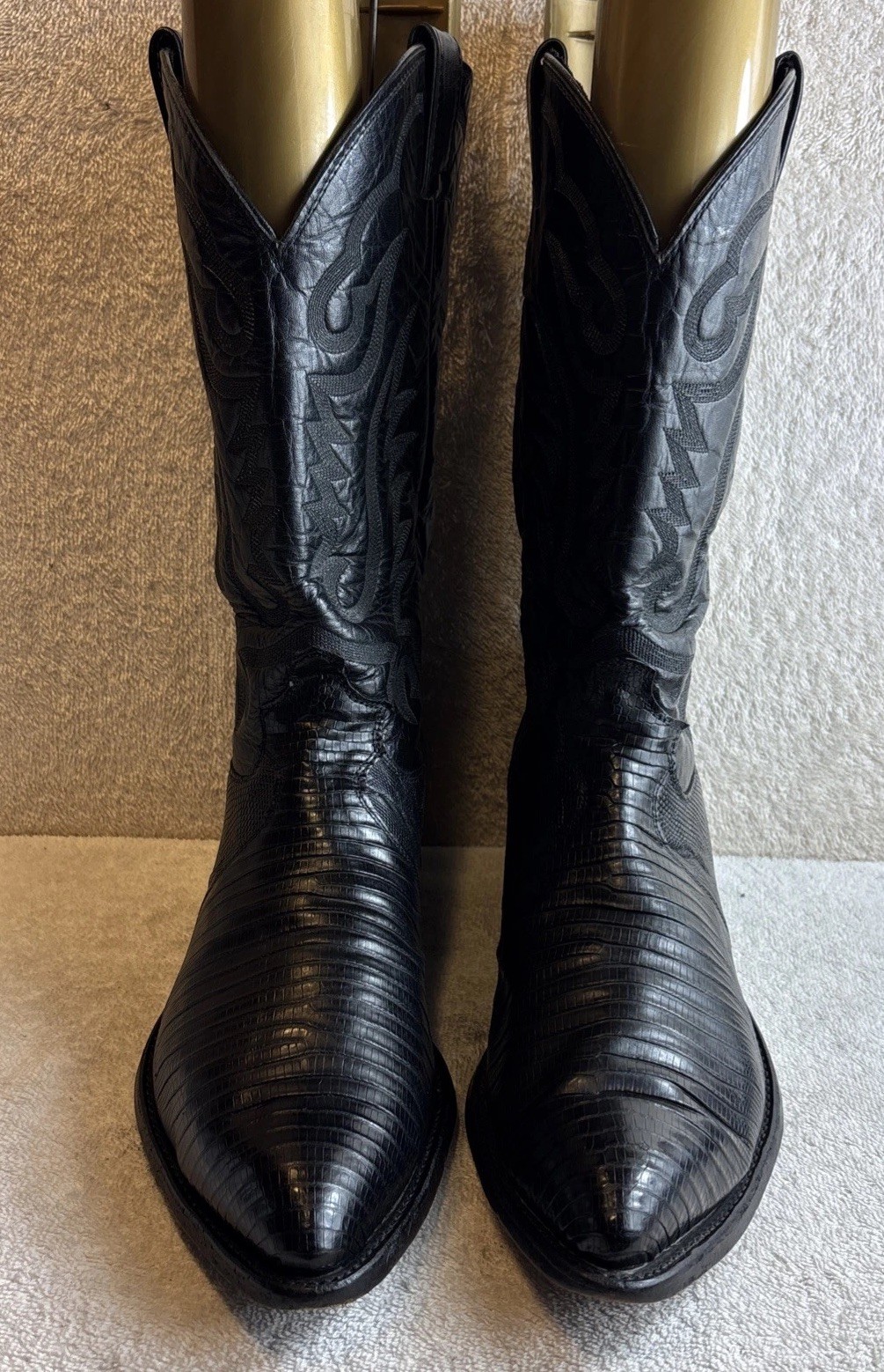 VTG Justin 8105 Black Teju Lizard Cowboy Boots  USA made Size 12 EE