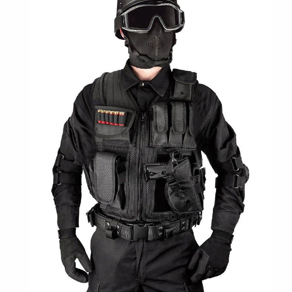 Military Tactical Vest Molle Adjustable Army Assault Combat Plate Carrier Black