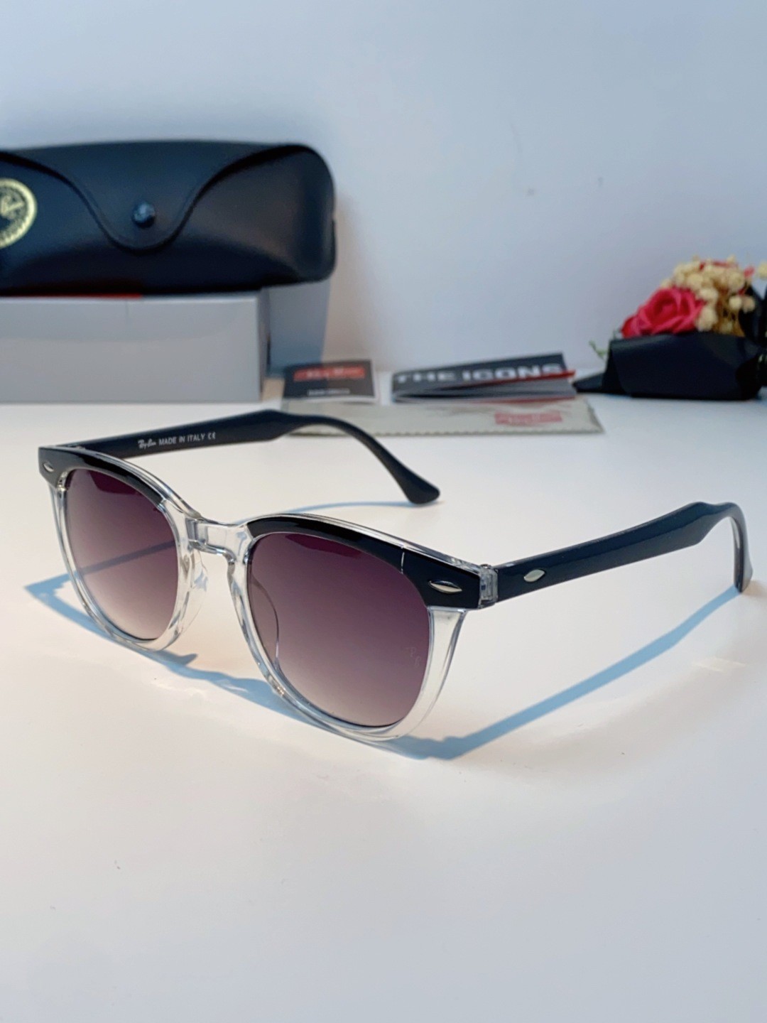 Ray-Ban RB2298 Clubmaster Sunglasses Black Clear Frame 54-49-140