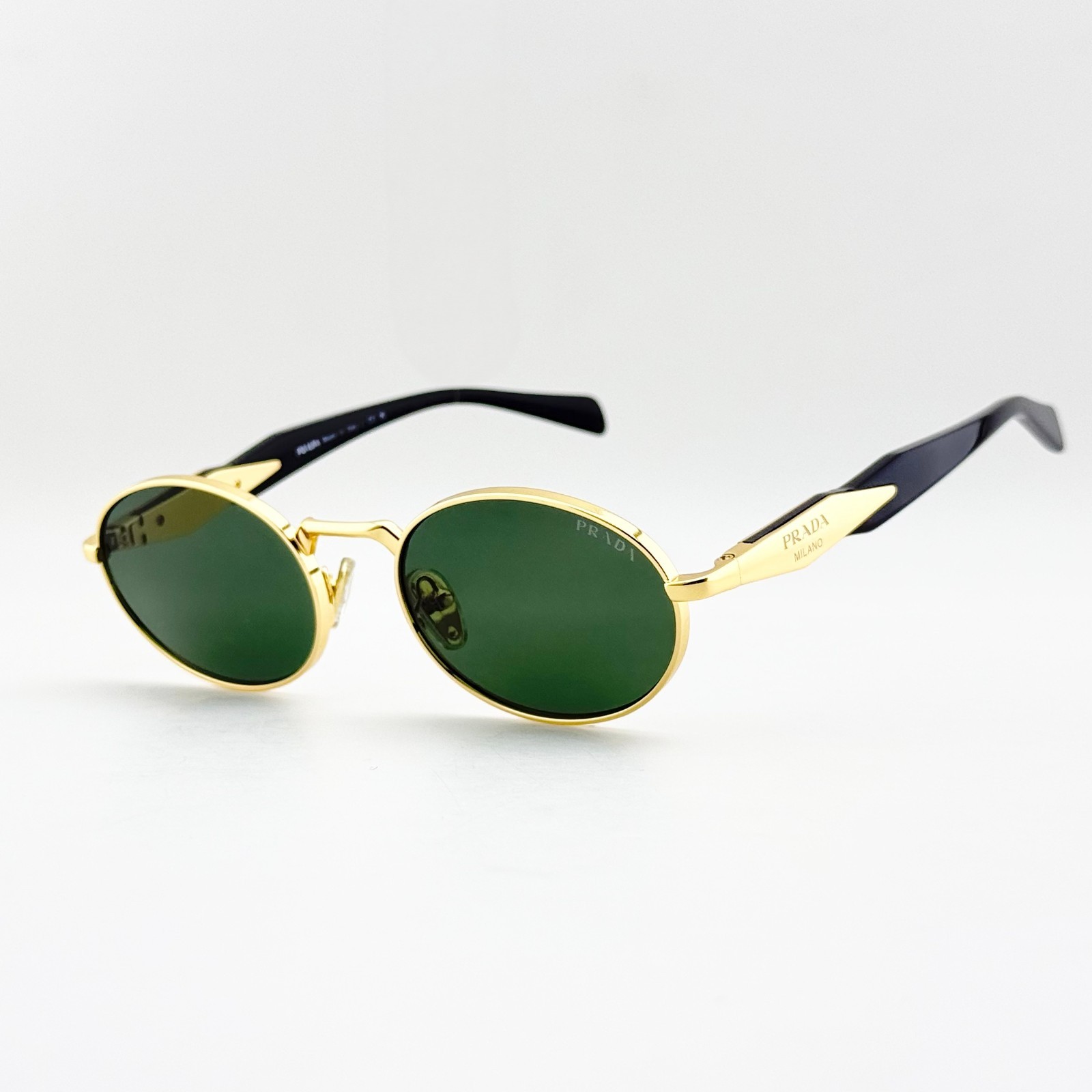 Prada PR 65ZS Gold Black Oval Sunglasses Green Lens 55mm Made in Italy Prada PR 65ZS Gold Black Oval Sunglasses Green Lens 55mm Made in Italy