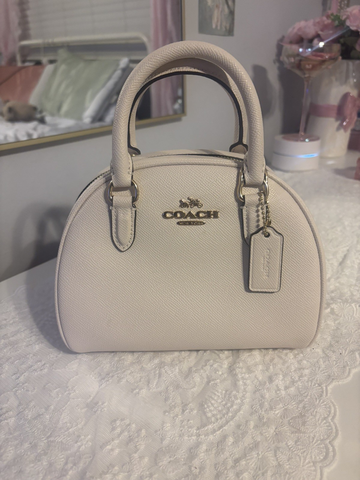 Coach Sydney Satchel in chalk crossgrain leather with gold-tone hardware Coach Sydney Satchel in chalk crossgrain leather with gold-tone hardware